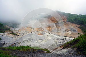 Geothermic fumes in Noboribetsu in the Shikotsu-Toya National Park in Hokkaido, Japan photo