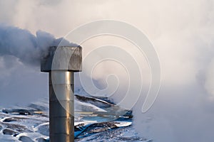 Geothermic plant chimney with with smoke