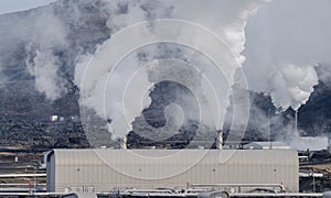 Geothermic plant with with smoke in Iceland