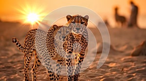 gepard on sand wild desert at sunset animal world nature landscape