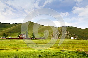 The ger camp in a large meadow at Ulaanbaatar , Mongolia