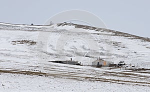 Ger yurt in a winter landscape of northern Mongolia