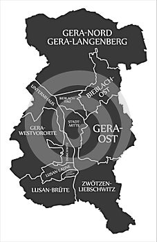 Gera City Map Germany DE labelled black illustration