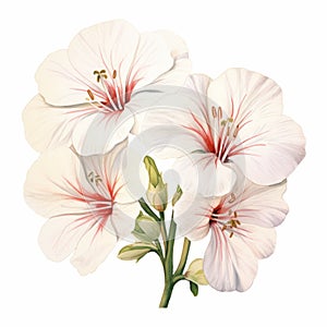 Geranium Watercolor Painting White Angel Flowers On White Background