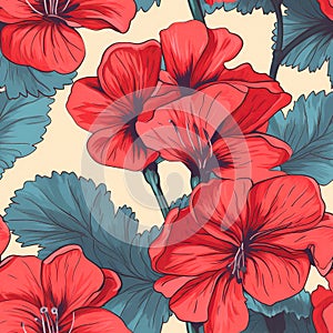 Geraniums Closeup, Background . Seamless Background. Generative AI