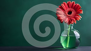 Gerbera flower on the vase, isolated green background