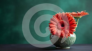 Gerbera flower on the vase, isolated green background