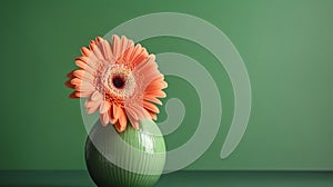 Gerbera flower on the vase, isolated green background