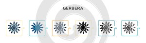 Gerbera vector icon in 6 different modern styles. Black, two colored gerbera icons designed in filled, outline, line and stroke