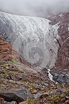 Gergeti glacier on the Mount Kazbek in Georgia photo