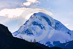 Gergeti Trinity Church near the Stepantsminda village in Georgia ,At an altitude of 2170 meters, under Mount Kazbek