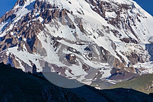 Gergeti Trinity Church near the Stepantsminda village in Georgia ,At an altitude of 2170 meters, under Mount Kazbek