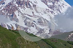 Gergeti Trinity Church near the Stepantsminda village in Georgia ,At an altitude of 2170 meters, under Mount Kazbek