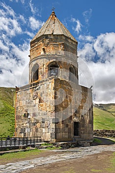 Gergeti Trinity Church, old bell tower in Georgia