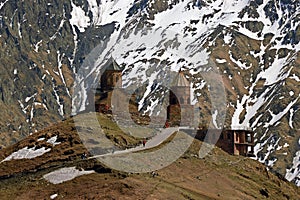 Gergeti Trinity Church (Tsminda Sameba), Holy Trinity Church near the village of Gergeti in Georgia, under Mount Kazbegi