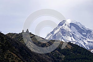 Gergeti Trinity Church (Tsminda Sameba), Holy Trinity Church near the village of Gergeti in Georgia, under Mount Kazbegi