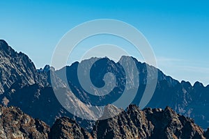 Gerlachovsky stit mountain peak with other peaks around in Vysoke Tatry mountains in Slovakia