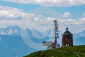 Gerlitzen - Panoramic view of majestic mountain peaks of Karawanks and Julian Alps seen from observation tower Gerlitzen Alpe