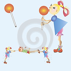 Gerls and boy share the candy