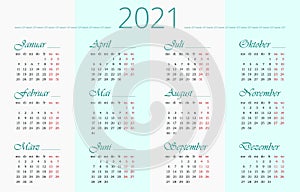German 2021 year Calendar stock illustration