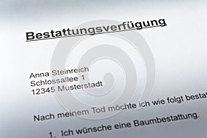 German advance funeral directive document