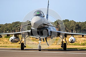 German Air Force Eurofighter Typhoon fighter jet on the tarmac of Kleine-Brogel Air Base, Belgium - September 13, 2021