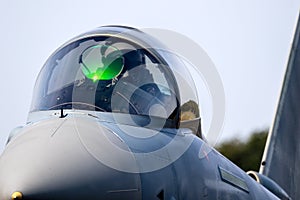 German Air Force pilot in a Eurofighter Typhoon fighter jet at the Tigermeet at Kleine-Brogel Air Base, Belgium - September 13,