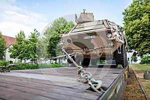 German armoured military vehicles from Bundeswehr, stands on a train waggon