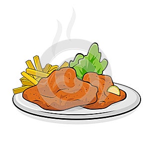 German or austrian dish schnitzel mit pommes photo