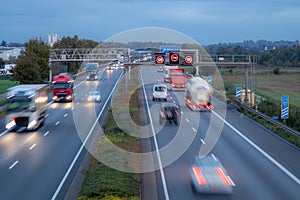 german autobahn A61 at dawn, rush hour, speed limit 120