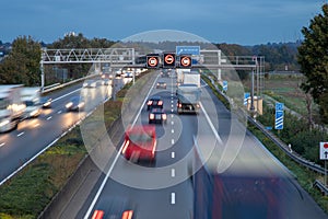 german autobahn A61 at dawn, rush hour, speed limit 120