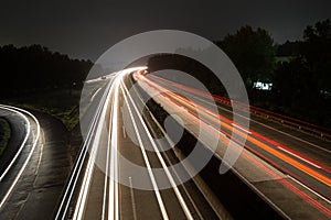 German autobahn traffic lights at night