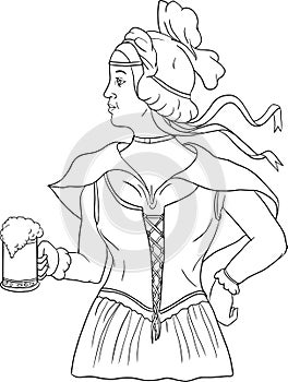 German Barmaid Serving Beer Drawing