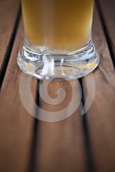 German beer on a wooden table at the Oktoberfest in Bavaria photo