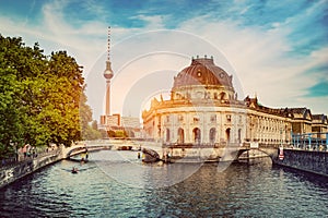 German Bode Museum and River Spree at sunset