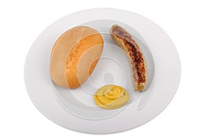 German bratwurst with bun and mustard