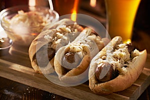 German bratwursts and sauerkraut with beer