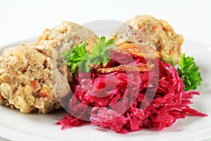 German bread dumplings with red cabbage