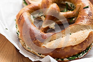 German Brezel pretzel with chives and butter