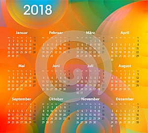 German Calendar for 2018 on abstract circles background