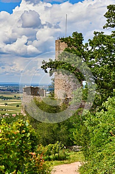 German castle ruin and restaurant called Strahlenburg in Odenwald forest in Schriesheim