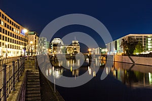 The german chancellery building in the government district in Berlin at night