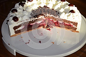 German cherry cream cake, SchwarzwÃ¤lder Kirsch, cut cake
