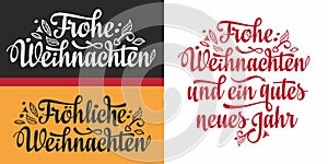 German Christmas and New year. Christmas in different languages. English translation: Happy Christmas and happy New Year