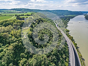 German City forest Hill Krahnenberg above Andernach with Abandoned building called Krahnenburg