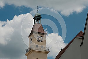 German Clock Tower Against Cloudy Sky