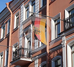 German Consulate in St.Petersburg Russia. Flag on the building