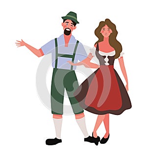 german couple with dirndl and lederhose