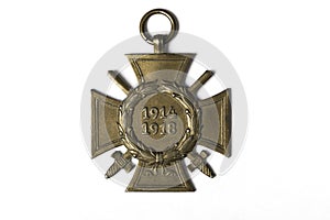 A German cross military medal from the first world war with ages 1914-1918 on white background isolated