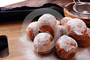 German donuts. berliner or quarkbÃ¤llchen with jam and icing su